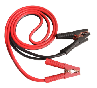Red and black 600A jumper cables coiled